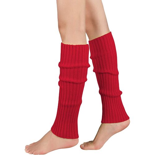 Pair of Womens Leg Warmers Disco Winter Knit Dance Party Crochet Legging Socks Costume - Red - Main Image