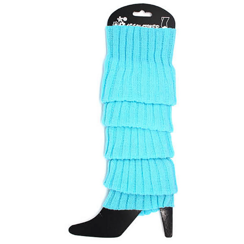 Pair of Womens Leg Warmers Disco Winter Knit Dance Party Crochet Legging Socks Costume - Sky Blue - Main Image