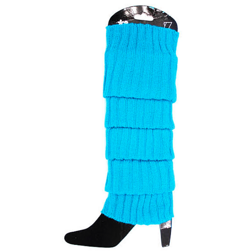 Pair of Womens Leg Warmers Disco Winter Knit Dance Party Crochet Legging Socks Costume - Topaz Blue - Main Image