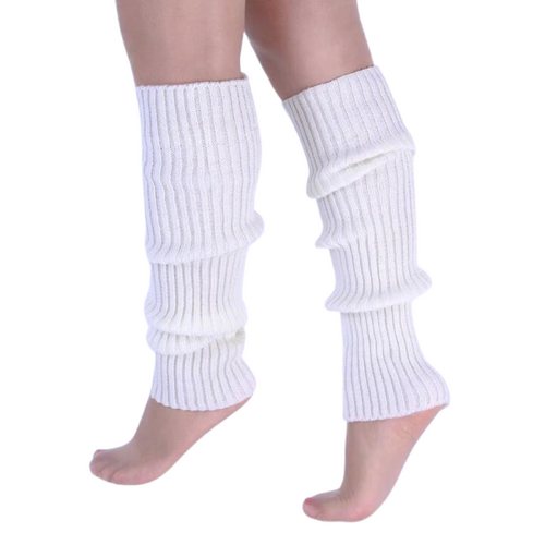 Pair of Womens Leg Warmers Disco Winter Knit Dance Party Crochet Legging Socks Costume - White - Main Image