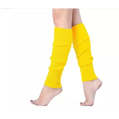 Pair of Womens Leg Warmers Disco Winter Knit Dance Party Crochet Legging Socks Costume - Yellow - Main Image