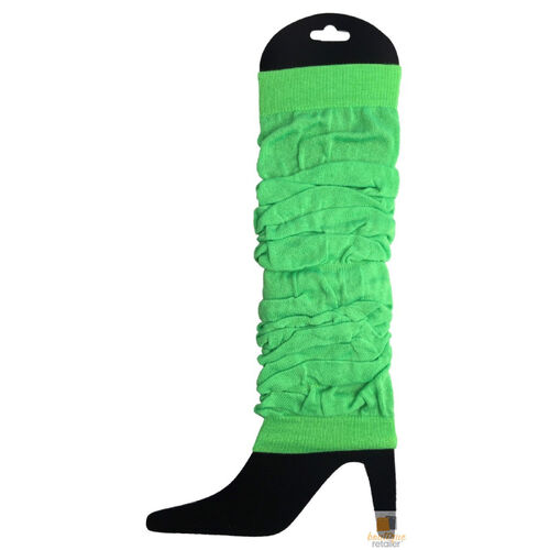 LEG WARMERS Knitted Womens Neon Party Knit Ankle Fluro Dance Costume 80s Pair - Fluro Green - Main Image