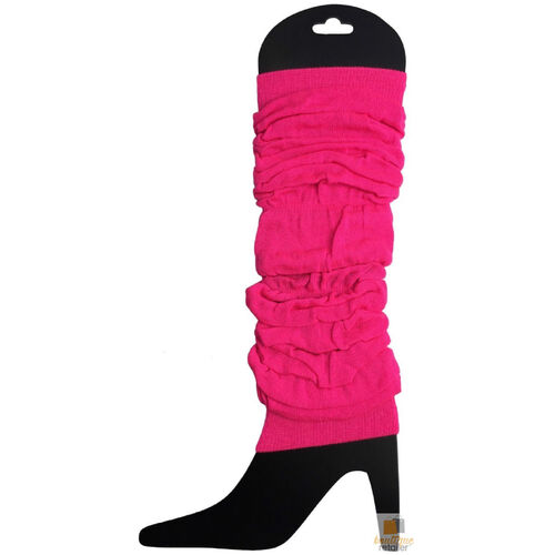 LEG WARMERS Knitted Womens Neon Party Knit Ankle Fluro Dance Costume 80s Pair - Fluro Hot Pink - Main Image