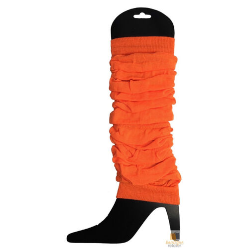LEG WARMERS Knitted Womens Neon Party Knit Ankle Fluro Dance Costume 80s Pair - Fluro Orange - Main Image