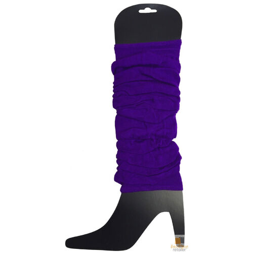 LEG WARMERS Knitted Womens Neon Party Knit Ankle Fluro Dance Costume 80s Pair - Purple - Main Image
