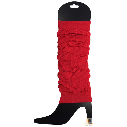 LEG WARMERS Knitted Womens Neon Party Knit Ankle Fluro Dance Costume 80s Pair - Red - Main Image