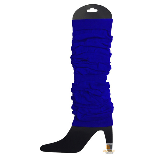 LEG WARMERS Knitted Womens Neon Party Knit Ankle Fluro Dance Costume 80s Pair - Royal Blue - Main Image