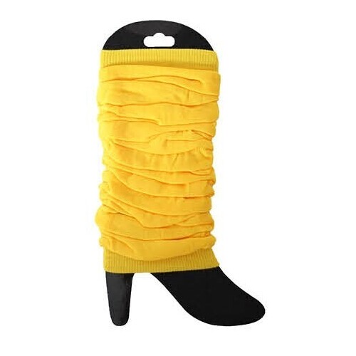 LEG WARMERS Knitted Womens Neon Party Knit Ankle Fluro Dance Costume 80s Pair - Yellow - Main Image