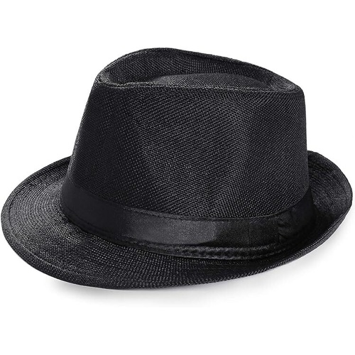 CLASSIC TRILBY HAT Fedora Cap Costume Gangster - Black- One Size (58cm) - Main Image