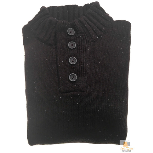 Mens Knit Jumper Pullover Sweater Knitted Casual Stretch Warm Winter  - 4 Button Mulberry 94 (KW16) - M - Main Image