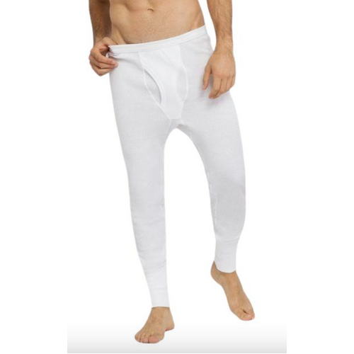 Thermo Fleece Mens Thermal Long John Tights Baselayer Cotton Blend Pants - White - Main Image