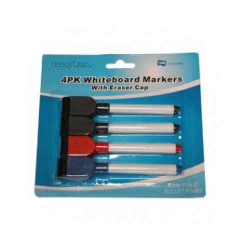1 Pack of 4 White Board Marker Pens & Eraser - 2 in 1 - Main Image