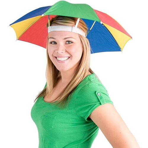 RAINBOW UMBRELLA HAT Rain Novelty Cap Costume Outdoor Camping Beach Fishing - Main Image
