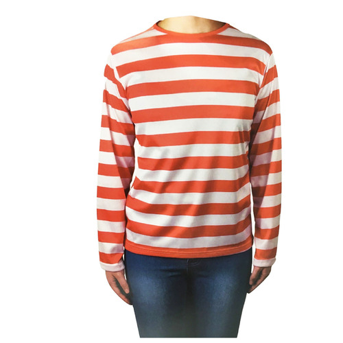 KIDS Red and White Striped Top Wheres Wally Wenda Waldo Shirt Costume Party Book Week - Large (10-12 Years Old) - Main Image
