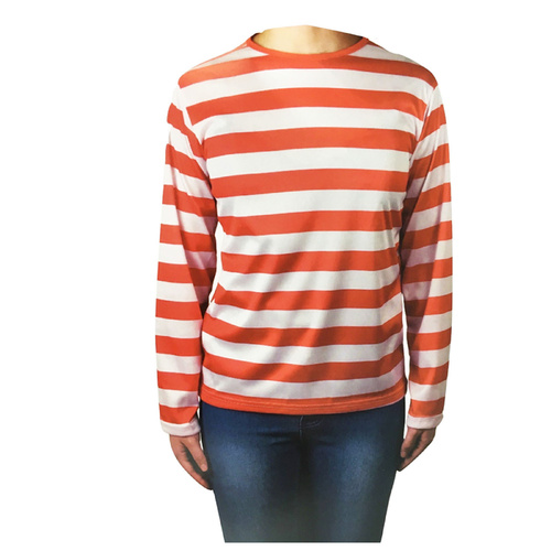 KIDS Red and White Striped Top Wheres Wally Wenda Waldo Shirt Costume Party Book Week - Medium (7-9 Years Old) - Main Image