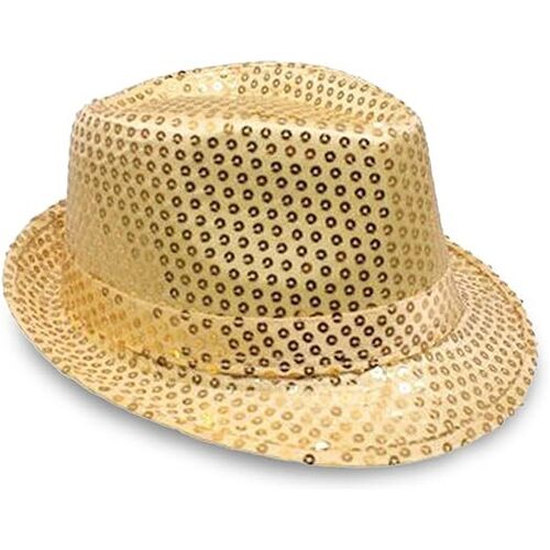 SEQUIN HAT Trilby Fedora Glitter Cap Costume Dance Party - Yellow/Gold - Main Image