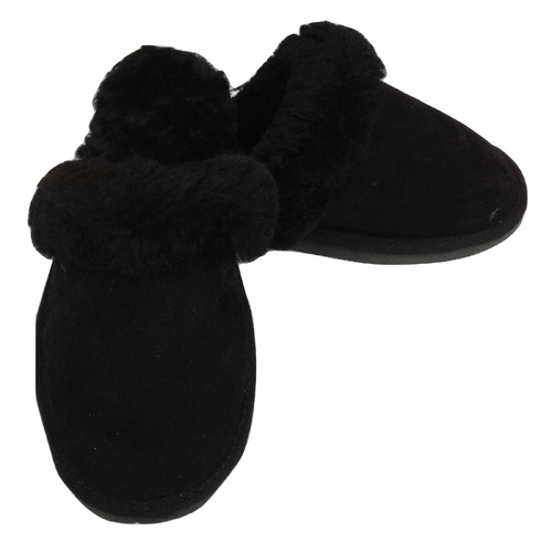 100% Sheepskin Moccasin Slippers Winter Genuine Scuffs Slip On Mens Womens - Black (with fur) - 9 - Main Image