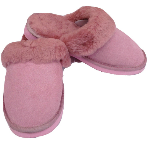 100% Sheepskin Moccasin Slippers Winter Genuine Scuffs Slip On Mens Womens - Pink (with fur) - 9 - Main Image