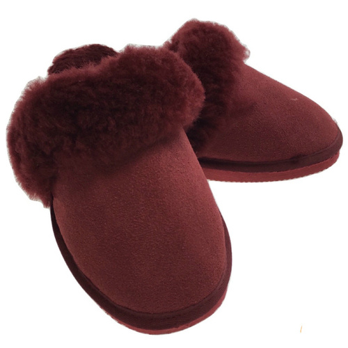 100% Sheepskin Moccasin Slippers Winter Genuine Scuffs Slip On Mens Womens - Red (with fur) - 9 - Main Image