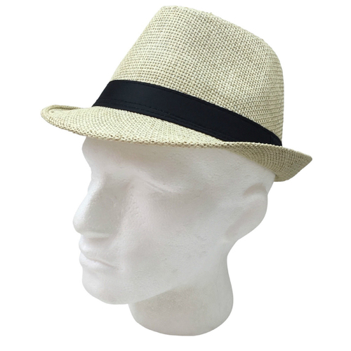 TRILBY HAT Fedora 100% Paper Straw Plain Party Costume Detective Gangster Cap - Main Image