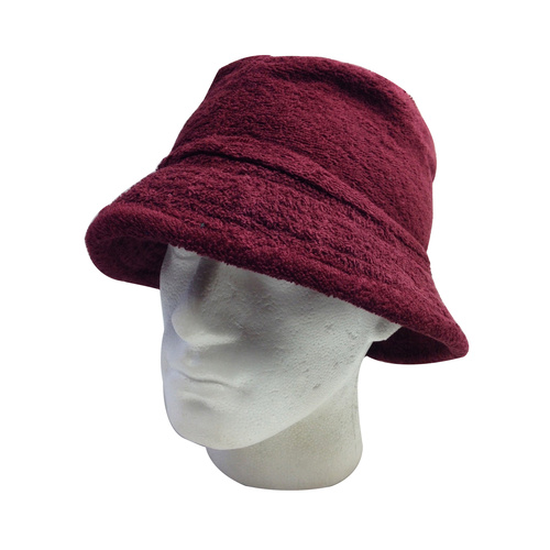 Terry Towelling BUCKET HAT Daggy Fishing Camping Lad Cap Retro  100% COTTON - Burgundy - M - Main Image