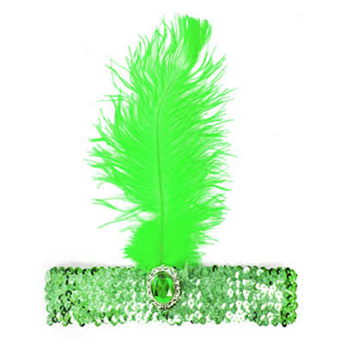 WIDE FLAPPER HEADBAND Feather Sequin Costume Gatsby Charleston Headpiece 1920s - Green - Main Image