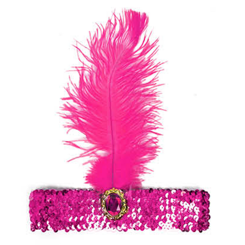 WIDE FLAPPER HEADBAND Feather Sequin Costume Gatsby Charleston Headpiece 1920s - Hot Pink - Main Image