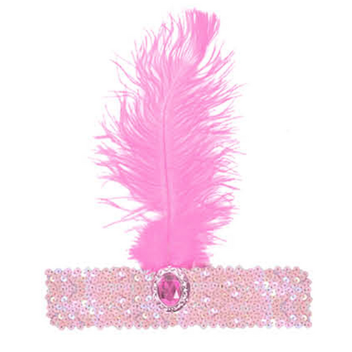 WIDE FLAPPER HEADBAND Feather Sequin Costume Gatsby Charleston Headpiece 1920s - Light Pink - Main Image