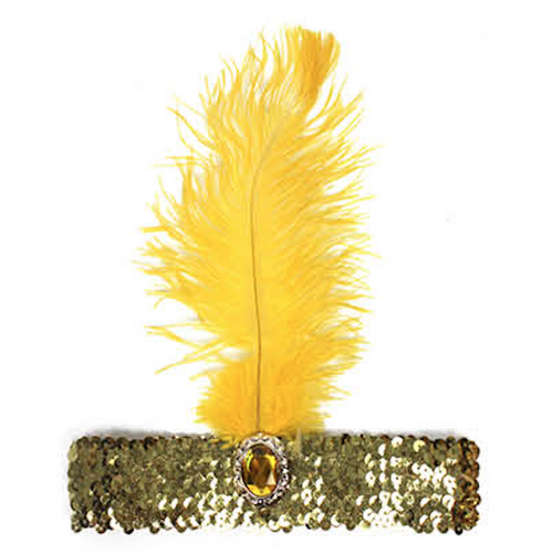 WIDE FLAPPER HEADBAND Feather Sequin Costume Gatsby Charleston Headpiece 1920s - Orange - Main Image