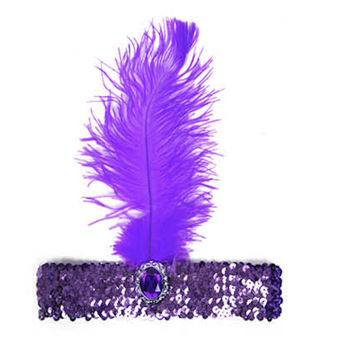 WIDE FLAPPER HEADBAND Feather Sequin Costume Gatsby Charleston Headpiece 1920s - Purple - Main Image