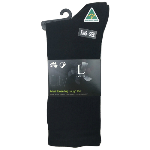 AUSTRALIAN MADE Wool Loose Top Socks Wide Top Comfort High Quality Tough Toe - Black - 6-10 - Main Image