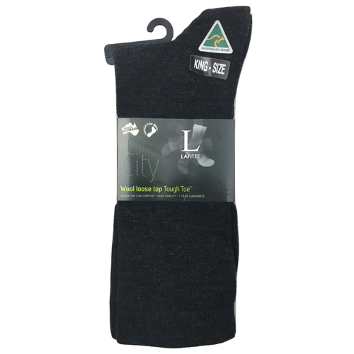 AUSTRALIAN MADE Wool Loose Top Socks Wide Top Comfort High Quality Tough Toe - Charcoal - 6-10 - Main Image