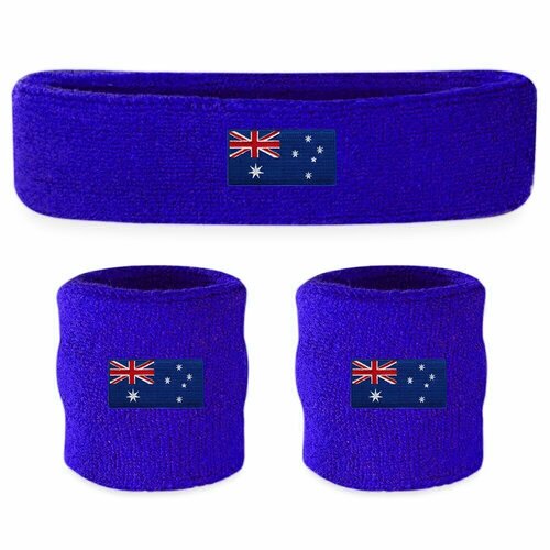 WRISTBAND & HEADBAND SET Tennis Terry Towelling Cotton Sweat Band Team Gym  - Australia Flag - Main Image