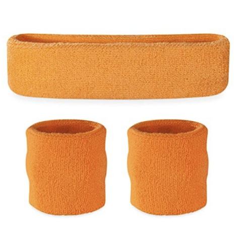 WRISTBAND & HEADBAND SET Tennis Terry Towelling Cotton Sweat Band Team Gym  - Orange - Main Image