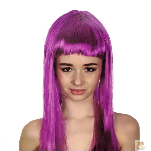 LONG WIG Straight Party Hair Costume Fringe Cosplay Fancy Dress 70cm Womens - Fuchsia (22455) - Main Image