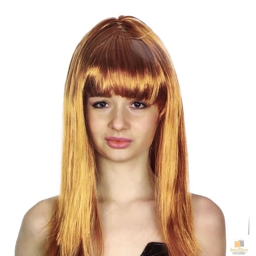 LONG WIG Straight Party Hair Costume Fringe Cosplay Fancy Dress 70cm Womens - Golden Brown (22463) - Main Image