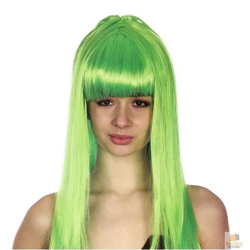 LONG WIG Straight Party Hair Costume Fringe Cosplay Fancy Dress 70cm Womens - Green (22460) - Main Image