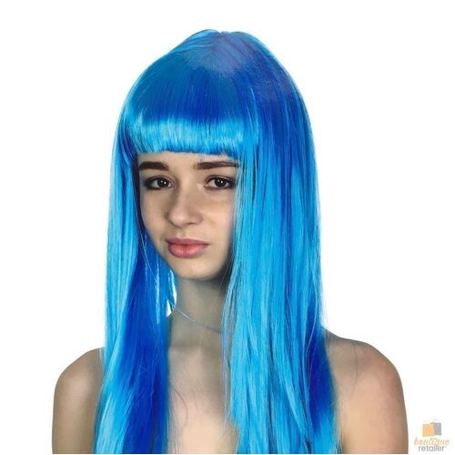 LONG WIG Straight Party Hair Costume Fringe Cosplay Fancy Dress 70cm Womens - Light Blue (22459) - Main Image