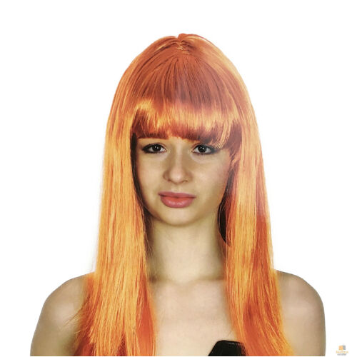 LONG WIG Straight Party Hair Costume Fringe Cosplay Fancy Dress 70cm Womens - Orange (22462) - Main Image