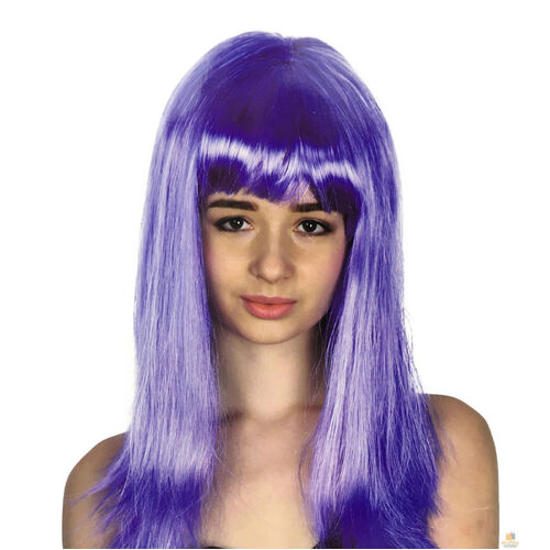 LONG WIG Straight Party Hair Costume Fringe Cosplay Fancy Dress 70cm Womens - Purple (22456) - Main Image