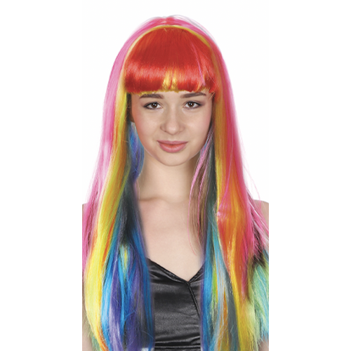 LONG WIG Straight Party Hair Costume Fringe Cosplay Fancy Dress 70cm Womens - Rainbow (22468) - Main Image