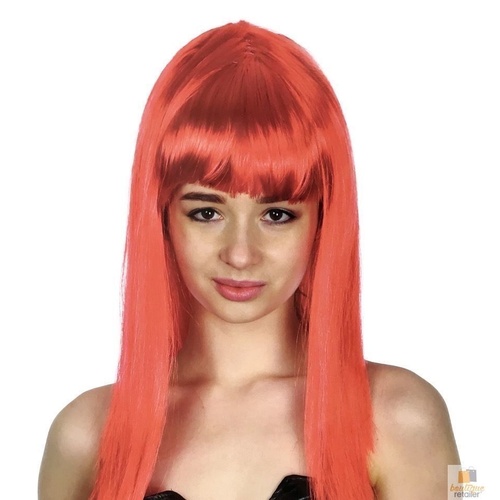LONG WIG Straight Party Hair Costume Fringe Cosplay Fancy Dress 70cm Womens - Red (22452) - Main Image
