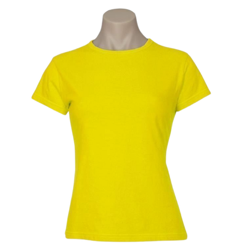 Womens Plain Ladies T SHIRT 100% COTTON Basic Tee Casual Top Size 6-24 T-Shirt - Yellow - 8 - Main Image