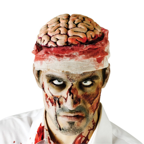 Zombie Brain Skull Cap Costume Halloween Bloody Headpiece Fancy Dress Bandage - Main Image