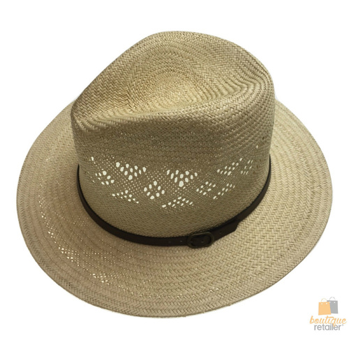 Natural STRAW PANAMA HAT FEDORA Summer Trilby Sun Summer Cap BR108 - 58cm - Main Image