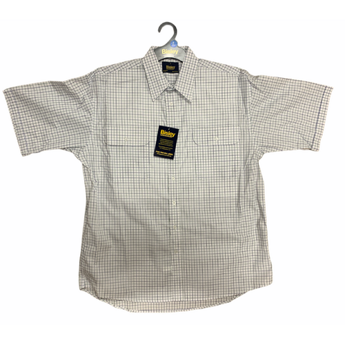 Bisley Mens Short Sleeve Check Shirt Checkered Cotton Blend Casual Business Work - Green - L - Main Image