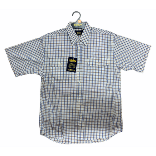 Bisley Mens Short Sleeve Check Shirt Checkered Cotton Blend Casual Business Work - Beige - M - Main Image