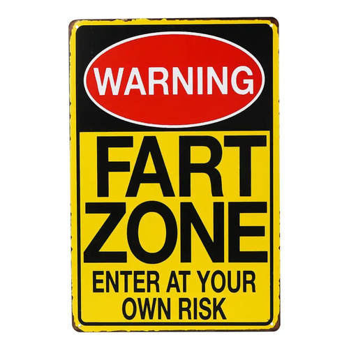 Vintage Fart Zone Warning Sign Funny Metal Sign Bathroom Kitchen Office - Humorous Gift - Main Image