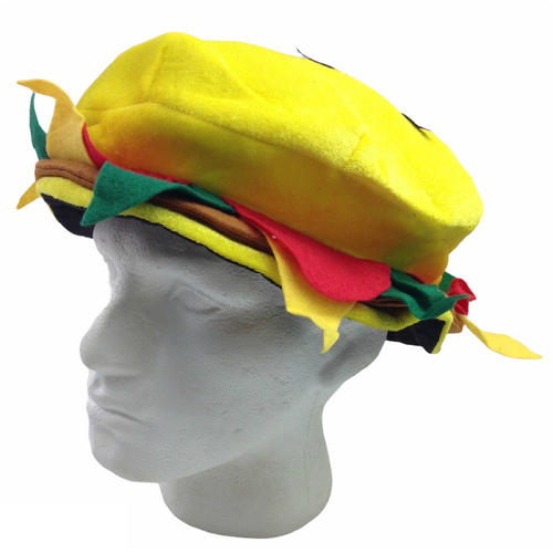 BURGER HAT Costume Party Adult Unisex Novelty Cap Funny Fast Food Hamburger - Main Image