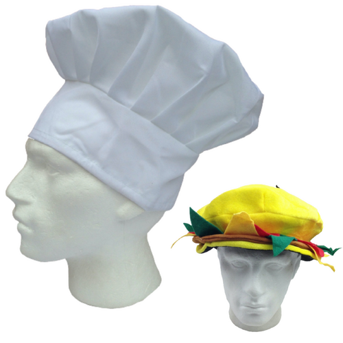 2pcs Set Chefs Hat Baker Cap + Burger Hat Funny Halloween Costume Party Accessory - Main Image